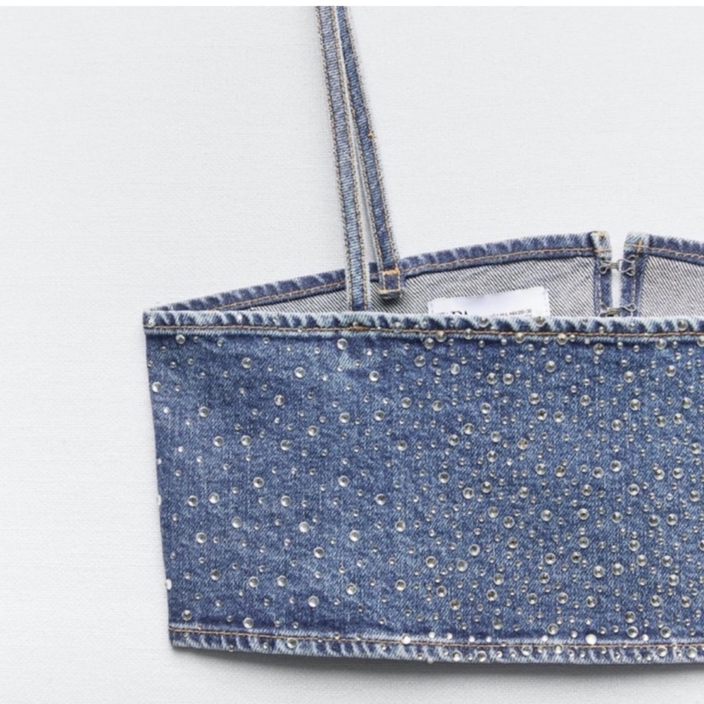 Zara Blue Denim Top with Stud Accents